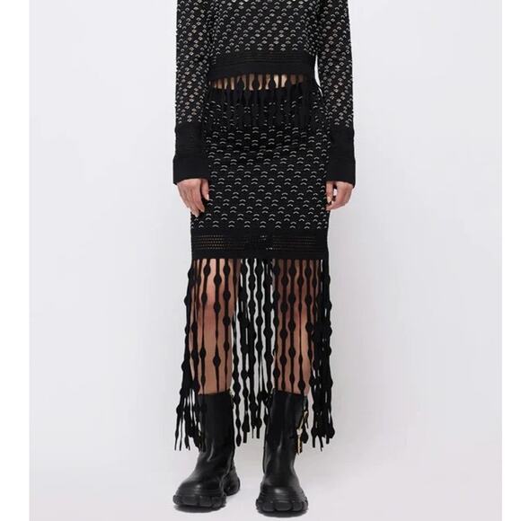 Jonathan Simkhai Filippa Lattice Fringed Skirt stretch black white size small S - Picture 1 of 10